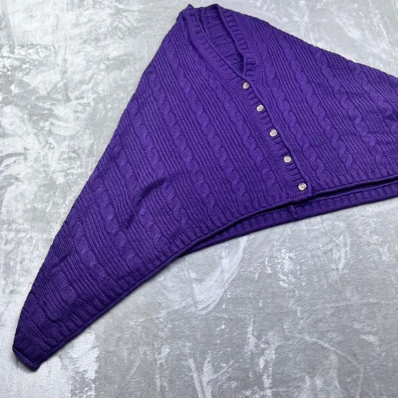 Lands' End Purple Cable‎ Knit Button Cardigan Sweater Poncho Sz S/M Wool Alpaca - Picture 3 of 6
